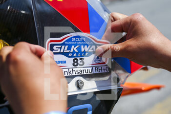 2021-06-30 - Davaa Enkhsaruul (mng), KTM 450 Rally Factory Replica, stickers during the Silk Way Rally 2021's Administrative and Technical scrutineering in Omsk, Russia from June 30 to July 1, 2021 - Photo Julien Delfosse / DPPI - SILK WAY RALLY 2021 - RALLY - MOTORS