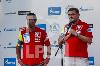 2021-07-03 - Luc Alphand, sporting director, Silk Way Rally Director General Bulat Yanborisov at the briefing announcing the modification on the Route of the Silk Way Rally 2021 due to the Covid-19 and the cancellation of all the Mongolian stages during the Silk Way Rally 2021's 2nd stage between Novosibirsk and Gorno-Altaysk, in Russia on July 03, 2021 - Photo Frédéric Le Floc'h / DPPI - SILK WAY RALLY 2021'S 2ND STAGE BETWEEN NOVOSIBIRSK AND GORNO-ALTAYSK - RALLY - MOTORS