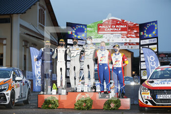 2021-07-25 - BASSAS Josep (ESP), Peugeot 208 Rally4, Rallye Team Spain, portrait FRANCESCHI Jean-Baptiste (FRA), Renault Clio Rally4, Toksport WRT, portrait LOPEZ Alejandro (ESP), Peugeot 208 Rally4, Rallye Team Spain, portrait podium during the 2021 FIA ERC Rally di Roma Capitale, 3rd round of the 2021 FIA European Rally Championship, from July 23 to 25, 2021 in Roma, Italy - Photo Grégory Lenormand / DPPI - 2021 FIA ERC RALLY DI ROMA CAPITALE, 3RD ROUND OF THE 2021 FIA EUROPEAN RALLY CHAMPIONSHIP - RALLY - MOTORS