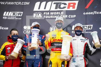 2020-10-11 - Podium of Race 1: Berthon Nathanael (fra), Comtoyou DHL Team Audi Sport, Audi LMS, Tarquini Gabriele (ita), BRC Hyundai N LUKOIL Squadra Corse, Hyundai i30 N TCR, Vernay Jean-Karl (fra), Team Mulsanne, Alfa Giulietta TCR, during the 2020 FIA WTCR Race of Slovakia, 3rd round of the 2020 FIA World Touring Car Cup, on the Automotodrom Slovakia Ring, from October 9 to 11, 2020 in Orechova Poton, Slovakia - Photo Florent Gooden / DPPI - WTCR RACE OF SLOVAKIA, 3RD ROUND OF THE 2020 FIA WORLD TOURING CAR CUP - SUNDAY - GRAND TOURISM - MOTORS