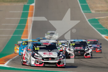 2020-11-01 - 18 Monteiro Tiago (prt), ALL-INKL.DE Munnich Motorsport, Honda Civic TCR, action, start of the race, depart , during the 2020 FIA WTCR Race of Spain, 5th round of the 2020 FIA World Touring Car Cup, on the Ciudad del Motor de Arag.n, from October 30 to November 1, 2020 in Alca.iz, Aragon, Spain - Photo Fr.d.ric Le Floc...h / DPPI - 2020 FIA WTCR RACE OF SPAIN, 5TH ROUND OF THE WORLD TOURING CAR CUP - GRAND TOURISM - MOTORS