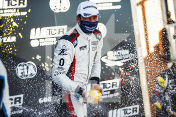 2020-11-01 - Vernay Jean-Karl (fra), Team Mulsanne, Alfa Giulietta TCR, portrait celebrating his victory at the podium during the 2020 FIA WTCR Race of Spain, 5th round of the 2020 FIA World Touring Car Cup, on the Ciudad del Motor de Arag.n, from October 30 to November 1, 2020 in Alca.iz, Aragon, Spain - Photo Xavi Bonilla / DPPI - 2020 FIA WTCR RACE OF SPAIN, 5TH ROUND OF THE WORLD TOURING CAR CUP - GRAND TOURISM - MOTORS