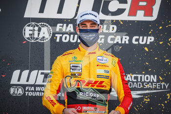 2020-11-01 - Berthon Nathanael (fra), Comtoyou DHL Team Audi Sport, Audi LMS, portrait , podium during the 2020 FIA WTCR Race of Spain, 5th round of the 2020 FIA World Touring Car Cup, on the Ciudad del Motor de Arag.n, from October 30 to November 1, 2020 in Alca.iz, Aragon, Spain - Photo Fr.d.ric Le Floc...h / DPPI - 2020 FIA WTCR RACE OF SPAIN, 5TH ROUND OF THE WORLD TOURING CAR CUP - GRAND TOURISM - MOTORS