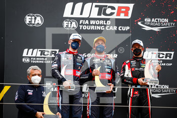 05/06/2021 - Podium of race 2: Vernay Jean-Karl (fra), Engstler Hyundai N Liqui Moly Racing Team, Hyundai Elantra N TCR, Engstler Luca (ger), Engstler Hyundai N Liqui Moly Racing Team, Hyundai Elantra N TCR, Girolami Nestor (arg), ALL-INKL.COM Munnich Motorsport, Honda Civic Type R TCR (FK8), during the 2021 FIA WTCR Race of Germany, 1st round of the 2021 FIA World Touring Car Cup, on the Nurburgring Nordschleife, from June 3 to 6, 2021 in Nurburg, Germany - Photo Florent Gooden / DPPI - 2021 FIA WTCR RACE OF GERMANY, 1ST ROUND OF THE 2021 FIA WORLD TOURING CAR CUP - TURISMO E GRAN TURISMO - MOTORI