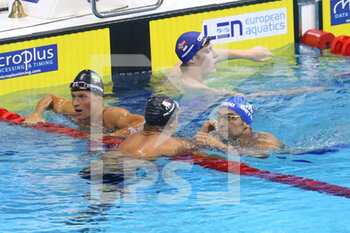 2021-05-22 - Mykhaylo Romanchuk of Ukraine 1st place, Gregorio Paltrinieri of Italy 2nd place, Gabriele Detti of Italy 3rd place, Final 800 m Freestyle during the 2021 LEN European Championships, Swimming event on May 22, 2021 at Duna Arena in Budapest, Hungary - Photo Laurent Lairys / DPPI - 2021 LEN EUROPEAN CHAMPIONSHIPS - SWIMMING - SWIMMING