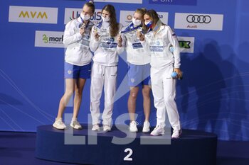 2021-05-23 - Team Russia 2nd place, Podium 4 X 100 m Medley during the 2021 LEN European Championships, Swimming event on May 23, 2021 at Duna Arena in Budapest, Hungary - Photo Laurent Lairys / DPPI - 2021 LEN EUROPEAN CHAMPIONSHIPS - SWIMMING - SWIMMING