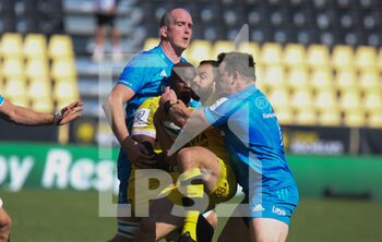 2021-05-02 - Geoffrey Doumayrou, Raymond Rhule of Stade Rochelais and Devin Toner, Cian Healy of Leinster during the European Rugby Champions Cup, semi final rugby union match between Stade Rochelais and Leinster Rugby on May 2, 2021 at Marcel Deflandre stadium in La Rochelle, France - Photo Laurent Lairys / DPPI - STADE ROCHELAIS VS LEINSTER RUGBY - CHAMPIONS CUP - RUGBY