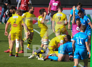 2021-05-02 - La Rochelle players celebrate the try of Gregory Alldritt during the European Rugby Champions Cup, semi final rugby union match between Stade Rochelais and Leinster Rugby on May 2, 2021 at Marcel Deflandre stadium in La Rochelle, France - Photo Laurent Lairys / DPPI - STADE ROCHELAIS VS LEINSTER RUGBY - CHAMPIONS CUP - RUGBY