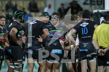2020-10-02 - Zebre’s team after the first try scored by Cardiff  - ZEBRE VS CARDIFF BLUES - GUINNESS PRO 14 - RUGBY