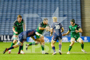 2020-10-25 - Jack Aungier (3) of Connacht Rugby tries to break the tackle of Andrew Davidson (5) of Edinburgh Rugby during the Guinness Pro 14 rugby union match between Edinburgh Rugby and Connacht Rugby on October 25, 2020 at BT Murrayfield Stadium in Edinburgh, Scotland - Photo Malcolm Mackenzie / ProSportsImages / DPPI - EDINBURGH RUGBY VS CONNACHT RUGBY - GUINNESS PRO 14 - RUGBY