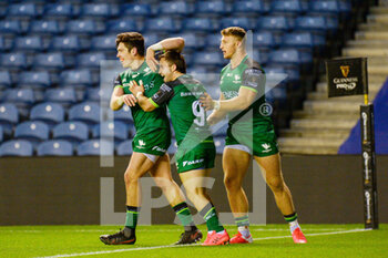 2020-10-25 - Alex Wooton (11) of Connacht Rugby is congratulated by his team mates after scoring a try during the Guinness Pro 14 rugby union match between Edinburgh Rugby and Connacht Rugby on October 25, 2020 at BT Murrayfield Stadium in Edinburgh, Scotland - Photo Malcolm Mackenzie / ProSportsImages / DPPI - EDINBURGH RUGBY VS CONNACHT RUGBY - GUINNESS PRO 14 - RUGBY