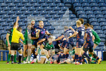 2020-10-25 - Edinburgh players celebrate after Mike Willemse (2) of Edinburgh Rugby scores a pushover try during the Guinness Pro 14 rugby union match between Edinburgh Rugby and Connacht Rugby on October 25, 2020 at BT Murrayfield Stadium in Edinburgh, Scotland - Photo Malcolm Mackenzie / ProSportsImages / DPPI - EDINBURGH RUGBY VS CONNACHT RUGBY - GUINNESS PRO 14 - RUGBY