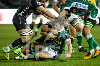 2020-11-29 - Joaquin Riera (Benetton Treviso) tackled by Jamie Roberts (Dragons) - BENETTON VS DRAGONS - GUINNESS PRO 14 - RUGBY