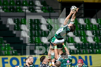 2020-11-29 - Giovanni Pettinelli (Benetton Treviso) catches the ball on a touch - BENETTON VS DRAGONS - GUINNESS PRO 14 - RUGBY