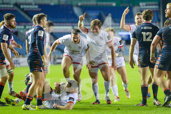 2020-11-30 - Ulster celebrate as John Cooney (9) of Ulster Rugby scores a try during the Guinness Pro 14 rugby union match between Edinburgh Rugby and Ulster Rugby on November 30, 2020 at BT Murrayfield stadium in Edinburgh, Scotland - Photo Malcolm Mackenzie / ProSportsImages / DPPI - EDINBURGH RUGBY VS ULSTER RUGBY - GUINNESS PRO 14 - RUGBY