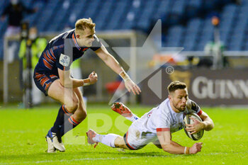 2020-11-30 - John Cooney (9) of Ulster Rugby scores a try during the Guinness Pro 14 rugby union match between Edinburgh Rugby and Ulster Rugby on November 30, 2020 at BT Murrayfield stadium in Edinburgh, Scotland - Photo Malcolm Mackenzie / ProSportsImages / DPPI - EDINBURGH RUGBY VS ULSTER RUGBY - GUINNESS PRO 14 - RUGBY
