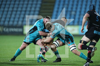 2021-02-27 - Pierre Bruno (Zebre) Is double tackled during the match between Zebre and Dragons  - ZEBRE RUGBY VS DRAGONS RUGBY - GUINNESS PRO 14 - RUGBY