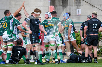 2021-04-24 - Happiness of Gianmarco Lucchesi (Benetton Treviso) after scoring a try - RAINBOW CUP 2021 - BENETTON TREVISO VS GLASGOW WARRIORS - GUINNESS PRO 14 - RUGBY