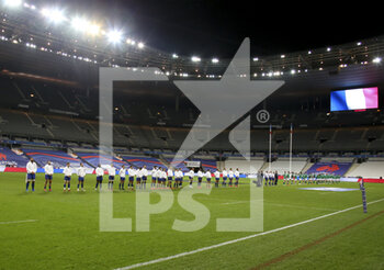 2020-10-31 - Teams of France and Ireland during hymns before the Guinness Six Nations 2020, rugby union match between France and Ireland on October 31, 2020 at Stade de France in Saint-Denis near Paris, France - Photo Jean Catuffe / DPPI - FRANCE VS IRELAND 2020 - SIX NATIONS - RUGBY