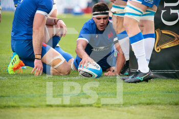 2021-02-06 - Dylan Cretin (France) scores a try during the 2021 Six Nations championship rugby union match between Italy and France on January 6, 2021 at Stadio Olimpico in Rome, Italy - Photo Nderim Kaceli / DPPI - 2021 SIX NATIONS RUGBY - ITALY VS FRANCE - SIX NATIONS - RUGBY