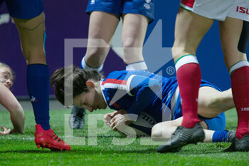 2021-04-03 - Laure Touye of France scores a try during the 2021 Women's Six Nations, rugby union match between France and Wales on April 3, 2021 at La Rabine stadium in Vannes, France - Photo Damien Kilani / DK Prod / DPPI - SEI NAZIONI FEMMINILE 2021 - FRANCIA VS GALLES - SIX NATIONS - RUGBY