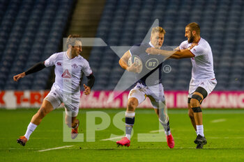2020-10-23 - Duhan ven der Merwe of Scotland runs at Sandro Todua and Deme Tapladze of Georgia during the Rugby International Test match between Scotland and Georgia on October 23, 2020 at BT Murrayfield in Edinburgh, Scotland - Photo Malcolm Mackenzie / ProSportsImages / DPPI - SCOTLAND VS GEORGIA - TEST MATCH - RUGBY