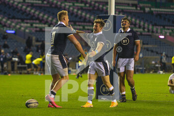 2020-10-23 - Duhan ven der Merwe of Scotland is congratulated by George Horne of Scotland after scoring a debut try during the Rugby International Test match between Scotland and Georgia on October 23, 2020 at BT Murrayfield in Edinburgh, Scotland - Photo Malcolm Mackenzie / ProSportsImages / DPPI - SCOTLAND VS GEORGIA - TEST MATCH - RUGBY