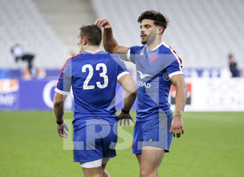 2020-10-24 - Romain Ntamack, Thomas Ramos (left) of France during the 2020 International Rugby Union Test Match between France and Wales on October 24, 2020 at Stade de France in Saint-Denis near Paris, France - Photo Jean Catuffe / DPPI - FRANCE VS WALES - TEST MATCH - RUGBY