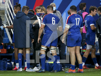 2020-10-24 - Head coach of France Fabien Galthie, Francois Cros, Jean-Baptiste Gros of France of France celebrate the victory following the 2020 International Rugby Union Test Match between France and Wales on October 24, 2020 at Stade de France in Saint-Denis near Paris, France - Photo Jean Catuffe / DPPI - FRANCE VS WALES - TEST MATCH - RUGBY