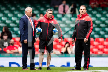 2021-07-10 - Head Coach Wayne Pivac of Wales, with Stephen Jones and Gethin Jenkins ahead of the 2021 Summer Internationals, Rugby Union test match between Wales and Argentina on July 10, 2021 at Principality Stadium in Cardiff, Wales - Photo Simon King / ProSportsImages / DPPI - TEST MATCH 2021 - WALES VS ARGENTINA - TEST MATCH - RUGBY