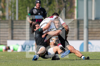 2021-04-17 - Lorenzo Maria Bruno e Alessandro Via (Lyons) placcano l’ala Angelo Leaupepe (Valorugby) - RUGBY LYONS VS VALORUGBY - ITALIAN SERIE A ELITE - RUGBY