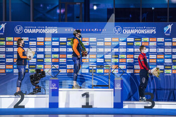 2021-01-16 - Marcel Bosker of The Netherlands, Patrick Roest of The Netherlands, Sverre Lunde Pedersen of Norway during the ISU European Speed Skating Champonships 2021, Allround and Sprint on January 16, 2021 at Thialf Icerink in Heerenveen, Netherlands - Photo Douwe Bijlsma / Orange Pictures / DPPI - ISU EUROPEAN SPEED SKATING CHAMPONSHIPS 2021 - ICE SKATING - WINTER SPORTS