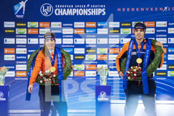 2021-01-16 - Antoinette de Jong of The Netherlands, Patrick Roest of The Netherlands during the ISU European Speed Skating Champonships 2021, Allround and Sprint on January 16, 2021 at Thialf Icerink in Heerenveen, Netherlands - Photo Douwe Bijlsma / Orange Pictures / DPPI - ISU EUROPEAN SPEED SKATING CHAMPONSHIPS 2021 - ICE SKATING - WINTER SPORTS