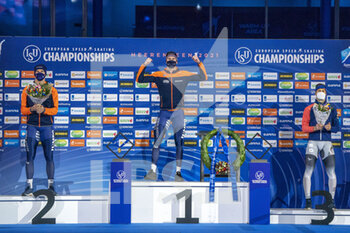2021-01-16 - Hein Otterspeer of The Netherlands, Thomas Krol of The Netherlands, Joel Dufter of Germany during the ISU European Speed Skating Champonships 2021, Allround and Sprint on January 16, 2021 at Thialf Icerink in Heerenveen, Netherlands - Photo Douwe Bijlsma / Orange Pictures / DPPI - ISU EUROPEAN SPEED SKATING CHAMPONSHIPS 2021 - ICE SKATING - WINTER SPORTS