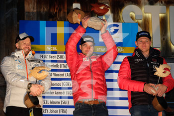 2019-12-20 - Vincent Kriechmayr vince il SuperG della Val Gardena, seconda posizione per Kjetil Jansrud (SX) terzo Thomas Dressen (DN). - COPPA DEL MONDO DI SCI. PREMIAZIONE SUPERGIGANTE MASCHILE - ALPINE SKIING - WINTER SPORTS