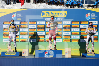 2021-02-11 - Men's SG podium with Vincent KRIECHMAYR AUT, Romed BAUMANN GER and Alexis PINTURAULT FRA - 2021 FIS ALPINE WORLD SKI CHAMPIONSHIPS - SUPER G - MEN - ALPINE SKIING - WINTER SPORTS