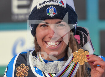 2021-02-16 - Italy‚Äôs Marta Bassino shows her Gold medal - 2021 FIS ALPINE WORLD SKI CHAMPIONSHIPS - PARALLEL GIANT SLALOM - WOMEN - ALPINE SKIING - WINTER SPORTS