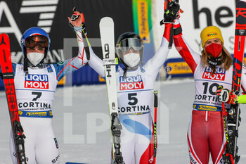 2021-02-18 - Lara GUT-BEHRAMI (SUI), winner of the gold medal of women's GS, Mikaela shiffrin (USA) second classified and Katharina LIENSBERGER (AUT) third classified - 2021 FIS ALPINE WORLD SKI CHAMPIONSHIPS - GIANT SLALOM - WOMEN - ALPINE SKIING - WINTER SPORTS
