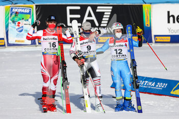 2021-02-19 - Mathieu FAIVRE (FRA), Luca de ALIPRANDINI (ITA) and Marco SCHWARZ (AUT) - 2021 FIS ALPINE WORLD SKI CHAMPIONSHIPS - GIANT SLALOM - MEN - ALPINE SKIING - WINTER SPORTS