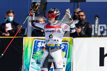 2021-02-19 - Mathieu Faivre (FRA) celebrates after the first place - 2021 FIS ALPINE WORLD SKI CHAMPIONSHIPS - GIANT SLALOM - MEN - ALPINE SKIING - WINTER SPORTS