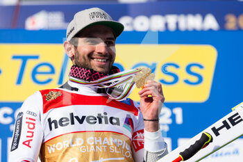 2021-02-19 - Mathieu Faivre (FRA) on the podium with the gold medal - 2021 FIS ALPINE WORLD SKI CHAMPIONSHIPS - GIANT SLALOM - MEN - ALPINE SKIING - WINTER SPORTS