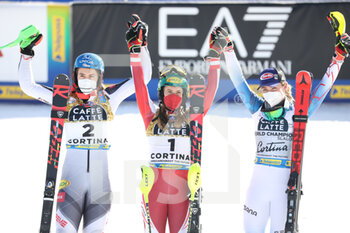 2021-02-20 - Petra Vlhova (Slovakia) Katharina Liensberger (Austria) Mikaela Shiffrin (USA) - 2021 FIS ALPINE WORLD SKI CHAMPIONSHIPS - SLALOM - WOMEN - ALPINE SKIING - WINTER SPORTS
