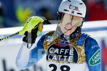 2021-02-20 - Nina O Brien (USA) celebrates after the finish line - 2021 FIS ALPINE WORLD SKI CHAMPIONSHIPS - SLALOM - WOMEN - ALPINE SKIING - WINTER SPORTS