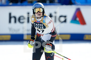 2021-02-20 - Dzenifera Germane (LAT) celebrates after crossing the finish line - 2021 FIS ALPINE WORLD SKI CHAMPIONSHIPS - SLALOM - WOMEN - ALPINE SKIING - WINTER SPORTS