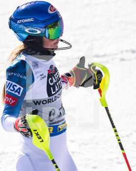 2021-02-20 - USA Mikaela Shiffrin reacts after crosses the finish line for his Bronze medal - 2021 FIS ALPINE WORLD SKI CHAMPIONSHIPS - SLALOM - WOMEN - ALPINE SKIING - WINTER SPORTS