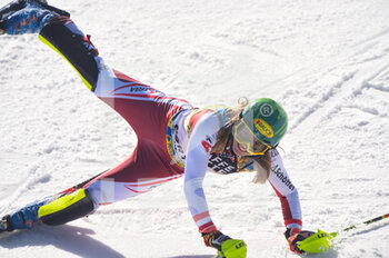 2021-02-20 - Austrian Katharina Liensberger reacts after crosses the finish line for his Gold medal - 2021 FIS ALPINE WORLD SKI CHAMPIONSHIPS - SLALOM - WOMEN - ALPINE SKIING - WINTER SPORTS