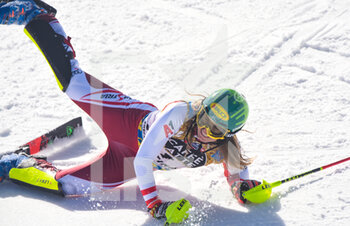 2021-02-20 - Austrian Katharina Liensberger reacts after crosses the finish line for his Gold medal - 2021 FIS ALPINE WORLD SKI CHAMPIONSHIPS - SLALOM - WOMEN - ALPINE SKIING - WINTER SPORTS