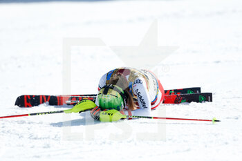 2021-02-20 - Katharina Liensberger (AUT) celebrates after finishing in 1st position and wins the gold medal in Slalom - 2021 FIS ALPINE WORLD SKI CHAMPIONSHIPS - SLALOM - WOMEN - ALPINE SKIING - WINTER SPORTS