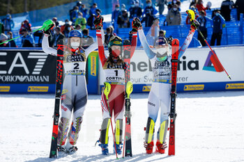 2021-02-20 - The podium: Petra Vlhova (SVK), Katharina Liensberger (AUT) and Mikaela Shiffrin (USA) - 2021 FIS ALPINE WORLD SKI CHAMPIONSHIPS - SLALOM - WOMEN - ALPINE SKIING - WINTER SPORTS