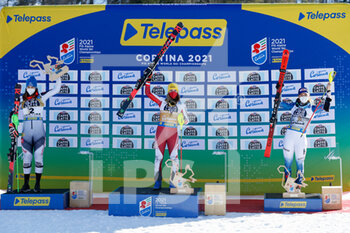 2021-02-20 - Petra Vlhova (SVK), Katharina Liensberger (AUT) and Mikaela Shiffrin (USA) on the podium - 2021 FIS ALPINE WORLD SKI CHAMPIONSHIPS - SLALOM - WOMEN - ALPINE SKIING - WINTER SPORTS